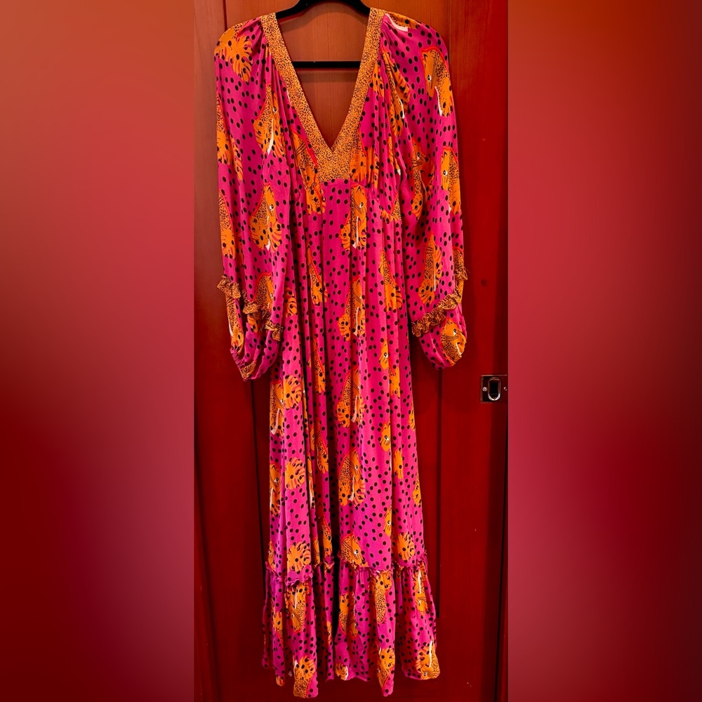 Farm Rio Anthropologie Pink and Orange Animal Dress